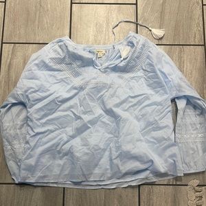 Blue and white long sleeve blouse